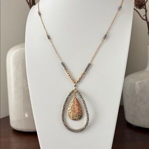 Laura Ford Goldtone hammered teardrop, gray rhinestones,bracelet & earrings set